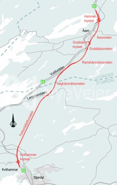 Strekningskart E6 Kvithammar-Åsen Stående