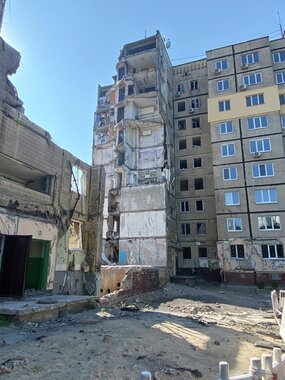 Bombed out apartment block Dnipro Ukraine