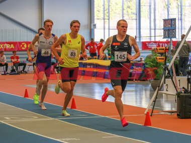 NM Friidrett Innendørs 2024 - 3000 meter menn - B-heatet - Aleksander Hauge Øyen - Sebastian van der Veen - Andreas Penne Nygård