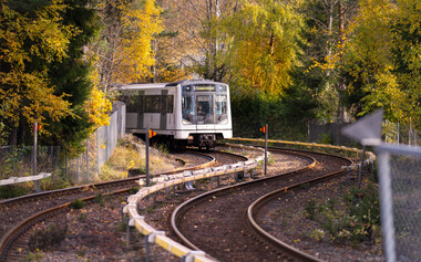 T-bane linje 1  skinner og høstløv