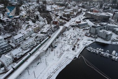 Dronebilete frå bybanetraseen ved Store Lungegårdsvann