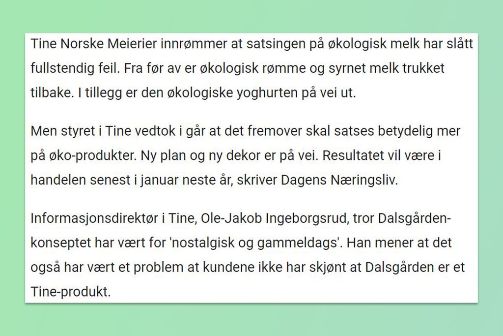 Fra en artikkel i Dagbladet, april 2000.